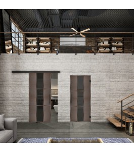 Glasschiebetür BLACK-LINE Loft Rosteisen Genietet 36 Auf Grauglas
