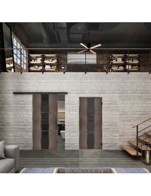 Glasschiebetür BLACK-LINE Loft Rosteisen Genietet 36 Auf Grauglas