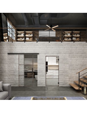 Glasschiebetür BLACK-LINE Loft Rosteisen Genietet 03 Auf Klarglas
