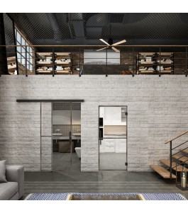 Glasschiebetür BLACK-LINE Loft Rosteisen Genietet 04 Auf Klarglas