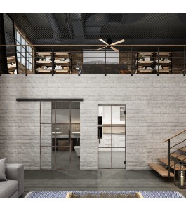 Glasschiebetür BLACK-LINE Loft Rosteisen Genietet 07 Auf Klarglas