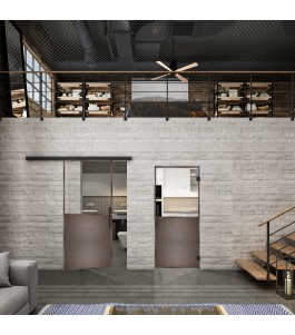 Glasschiebetür BLACK-LINE Loft Rosteisen Genietet 16 Auf Klarglas
