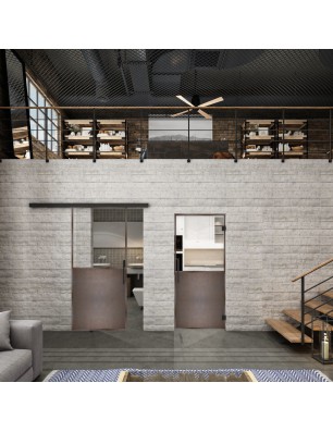 Glasschiebetür BLACK-LINE Loft Rosteisen Genietet 16 Auf Klarglas