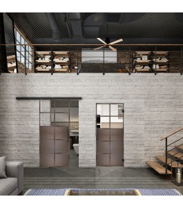 Glasschiebetür BLACK-LINE Loft Rosteisen Genietet 17 Auf Klarglas