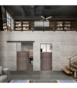 Glasschiebetür BLACK-LINE Loft Rosteisen Genietet 19 Auf Klarglas