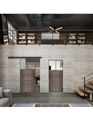 Glasschiebetür BLACK-LINE Loft Rosteisen Genietet 19 Auf Klarglas