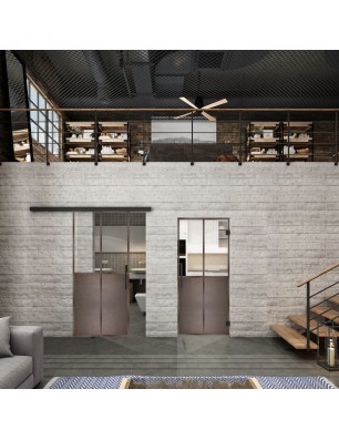 Glasschiebetür BLACK-LINE Loft Rosteisen Genietet 20 Auf Klarglas