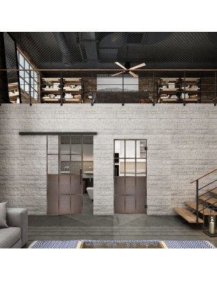 Glasschiebetür BLACK-LINE Loft Rosteisen Genietet 22 Auf Klarglas