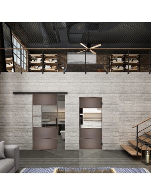 Glasschiebetür BLACK-LINE Loft Rosteisen Genietet 25 Auf Klarglas