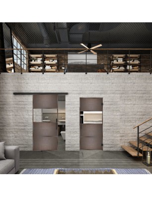 Glasschiebetür BLACK-LINE Loft Rosteisen Genietet 26 Auf Klarglas