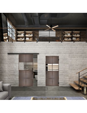 Glasschiebetür BLACK-LINE Loft Rosteisen Genietet 29 Auf Klarglas
