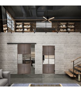 Glasschiebetür BLACK-LINE Loft Rosteisen Genietet 30 Auf Klarglas