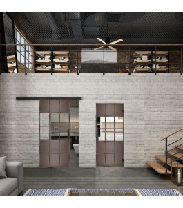 Glasschiebetür BLACK-LINE Loft Rosteisen Genietet 31 Auf Klarglas