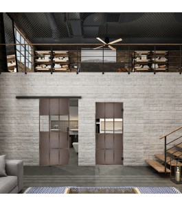Glasschiebetür BLACK-LINE Loft Rosteisen Genietet 32 Auf Klarglas