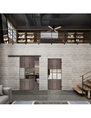 Glasschiebetür BLACK-LINE Loft Rosteisen Genietet 33 Auf Klarglas