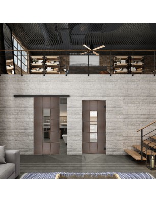 Glasschiebetür BLACK-LINE Loft Rosteisen Genietet 34 Auf Klarglas