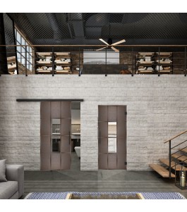 Glasschiebetür BLACK-LINE Loft Rosteisen Genietet 35 Auf Klarglas