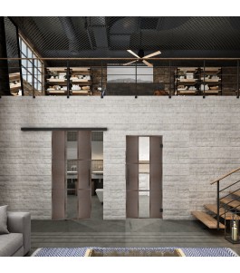 Glasschiebetür BLACK-LINE Loft Rosteisen Genietet 36 Auf Klarglas