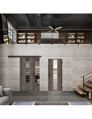 Glasschiebetür BLACK-LINE Loft Rosteisen Genietet 36 Auf Klarglas