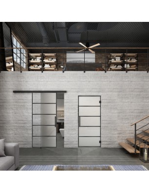 Glasschiebetür BLACK-LINE Loft Schwarzeisen Genietet 01 Blickdicht