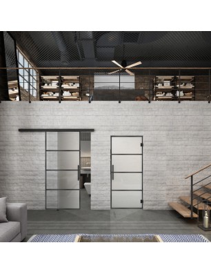 Glasschiebetür BLACK-LINE Loft Schwarzeisen Genietet 02 Blickdicht