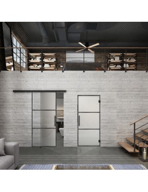 Glasschiebetür BLACK-LINE Loft Schwarzeisen Genietet 03 Blickdicht