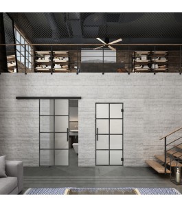 Glasschiebetür BLACK-LINE Loft Schwarzeisen Genietet 06 Blickdicht