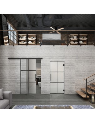 Glasschiebetür BLACK-LINE Loft Schwarzeisen Genietet 07 Blickdicht