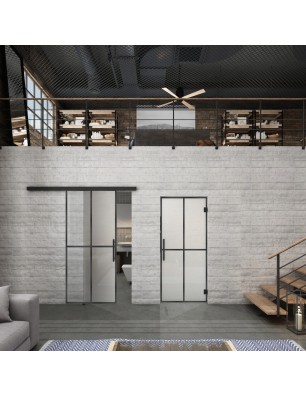 Glasschiebetür BLACK-LINE Loft Schwarzeisen Genietet 08 Blickdicht