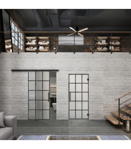 Glasschiebetür BLACK-LINE Loft Schwarzeisen Genietet 09 Blickdicht