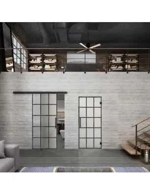 Glasschiebetür BLACK-LINE Loft Schwarzeisen Genietet 09 Blickdicht