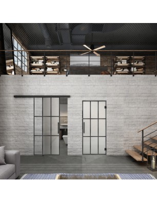 Glasschiebetür BLACK-LINE Loft Schwarzeisen Genietet 11 Blickdicht