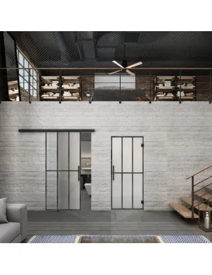Glasschiebetür BLACK-LINE Loft Schwarzeisen Genietet 12 Blickdicht