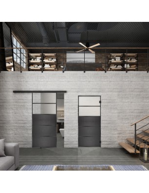 Glasschiebetür BLACK-LINE Loft Schwarzeisen Genietet 13 Blickdicht