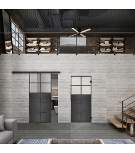 Glasschiebetür BLACK-LINE Loft Schwarzeisen Genietet 17 Blickdicht