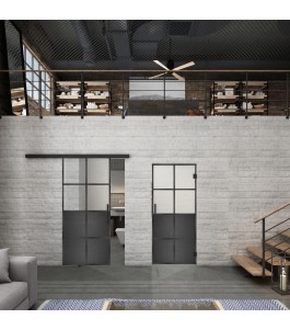 Glasschiebetür BLACK-LINE Loft Schwarzeisen Genietet 18 Blickdicht
