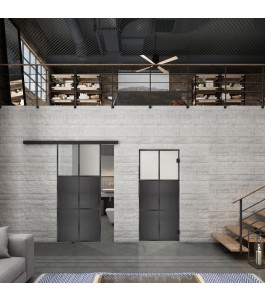 Glasschiebetür BLACK-LINE Loft Schwarzeisen Genietet 19 Blickdicht
