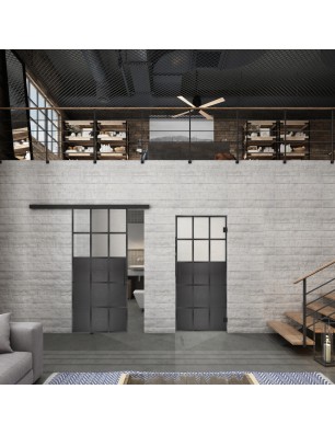 Glasschiebetür BLACK-LINE Loft Schwarzeisen Genietet 21 Blickdicht