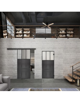 Glasschiebetür BLACK-LINE Loft Schwarzeisen Genietet 23 Blickdicht