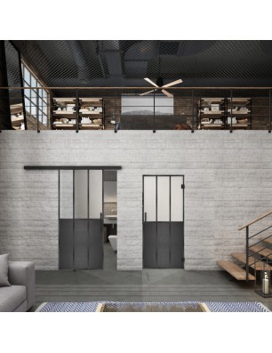 Glasschiebetür BLACK-LINE Loft Schwarzeisen Genietet 24 Blickdicht