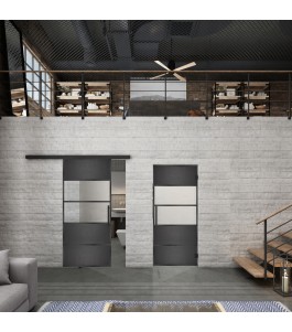 Glasschiebetür BLACK-LINE Loft Schwarzeisen Genietet 25 Blickdicht