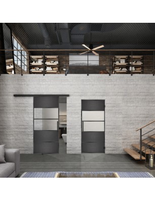 Glasschiebetür BLACK-LINE Loft Schwarzeisen Genietet 25 Blickdicht