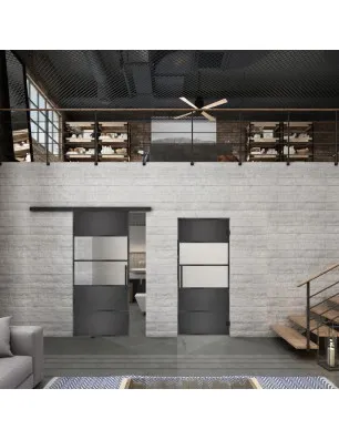 Glasschiebetür BLACK-LINE Loft Schwarzeisen Genietet 25 Blickdicht