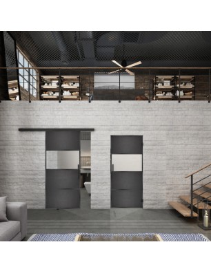 Glasschiebetür BLACK-LINE Loft Schwarzeisen Genietet 26 Blickdicht