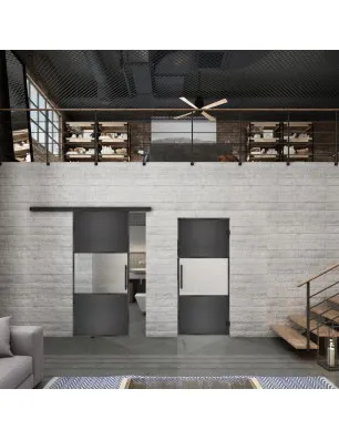 Glasschiebetür BLACK-LINE Loft Schwarzeisen Genietet 27 Blickdicht