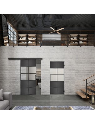Glasschiebetür BLACK-LINE Loft Schwarzeisen Genietet 28 Blickdicht