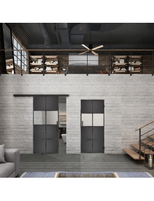 Glasschiebetür BLACK-LINE Loft Schwarzeisen Genietet 29 Blickdicht
