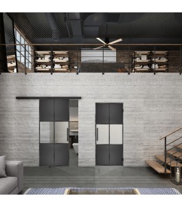 Glasschiebetür BLACK-LINE Loft Schwarzeisen Genietet 30 Blickdicht