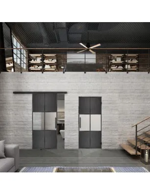 Glasschiebetür BLACK-LINE Loft Schwarzeisen Genietet 30 Blickdicht