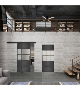 Glasschiebetür BLACK-LINE Loft Schwarzeisen Genietet 31 Blickdicht